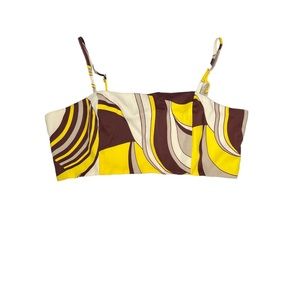 House of Harlow Women’s Brown Yellow‎ Cream Crop Top Ruched Back Size Large NWOT